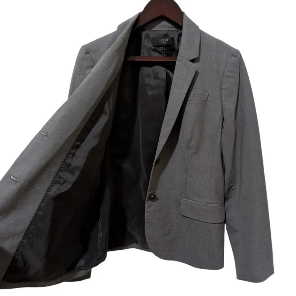 J.Crew 1035 Bi-Stretch Blazer Wool Blend Tollegno 1900 Grey Size 12 STY 95961